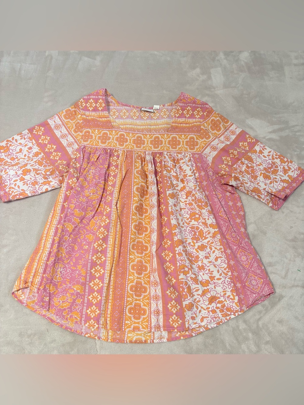 The Vermont Country Store floral boho tunic blouse large cotton